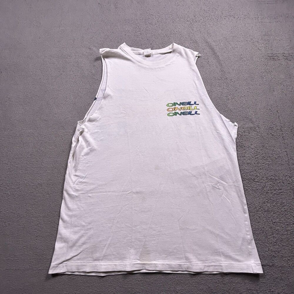Vintage 90s O'Neill Muscle Shirt Men's Medium Neon Logo Distressed Single Stitch